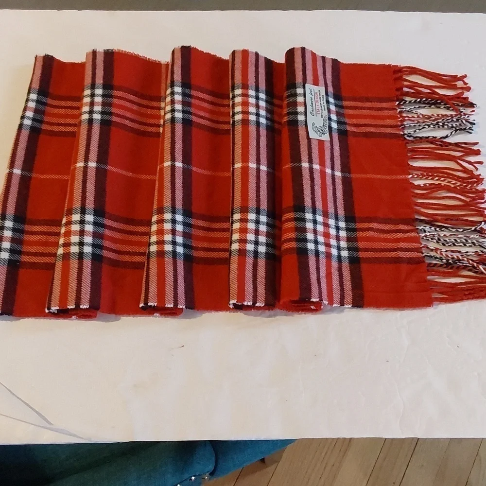 Cashmere Unisex Red/ Black Plaid Butter Soft Fringe Dress Holidays Winter Scarf
